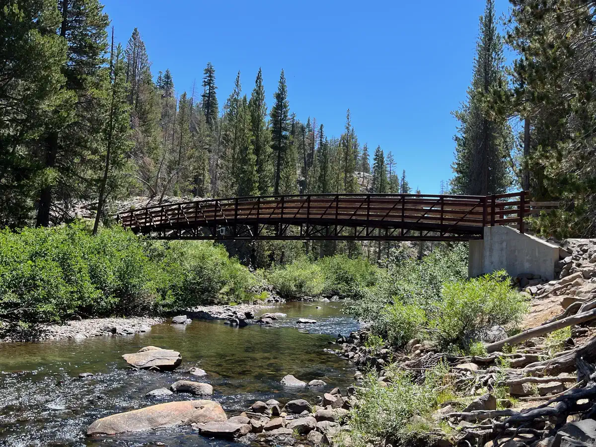 Footbridge crossing a creek in a New Hampshire forest
