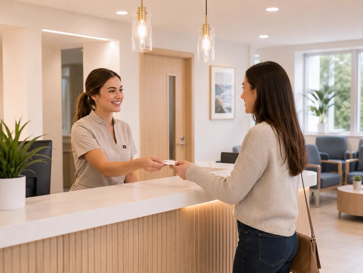 Illustrative front-desk check-in conversation