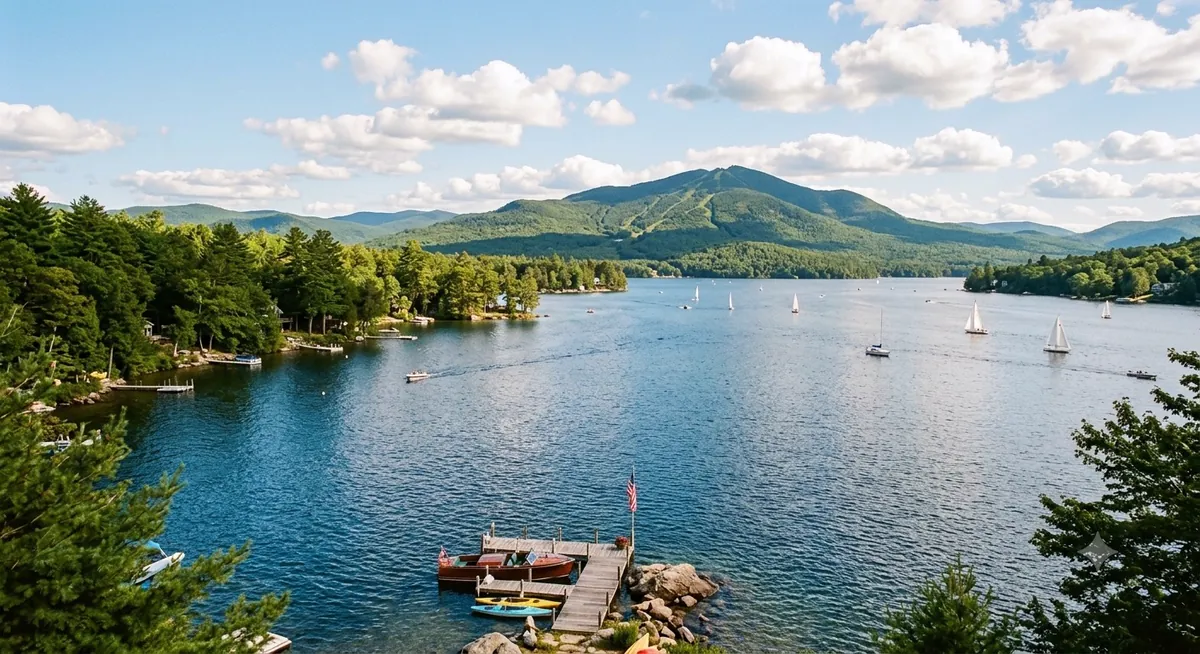 Sailboats on a mountain lake in New Hampshire