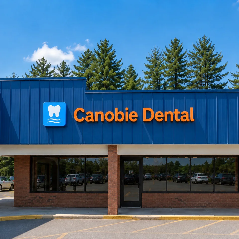 Front view of the Canobie Dental storefront in Newport
