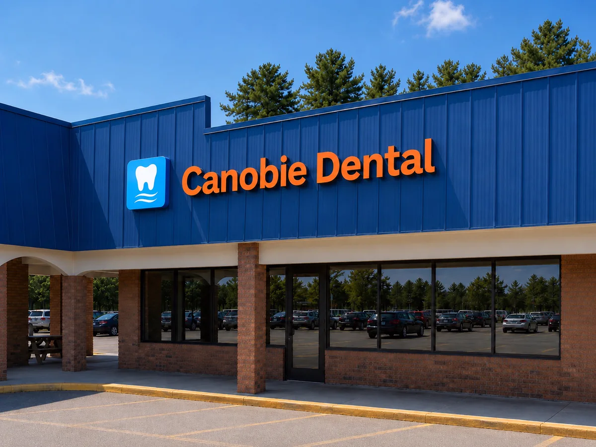 Wide view of the Canobie Dental storefront in Newport